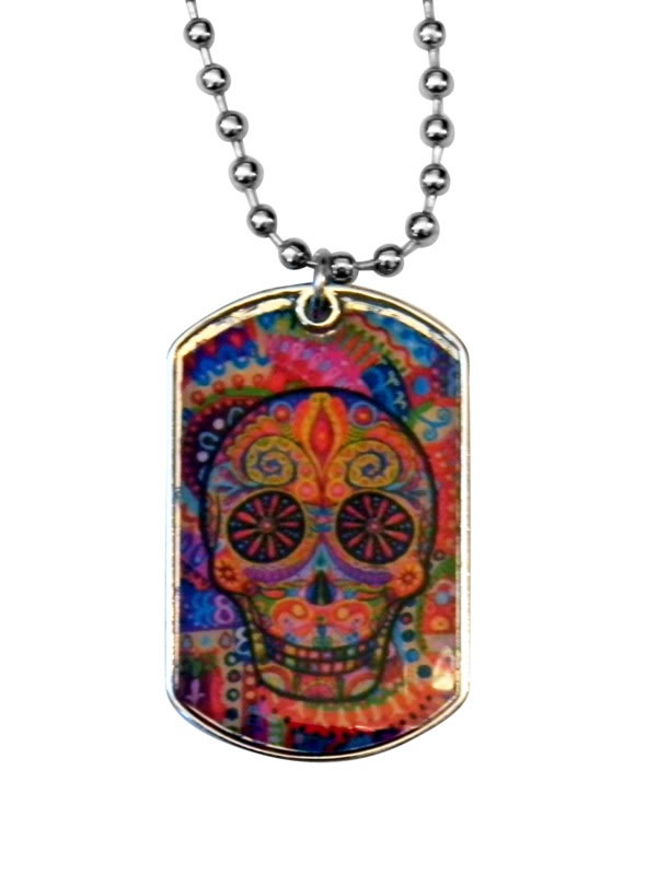Day of the Dead Multi Colored Epoxy Dogtag Necklace